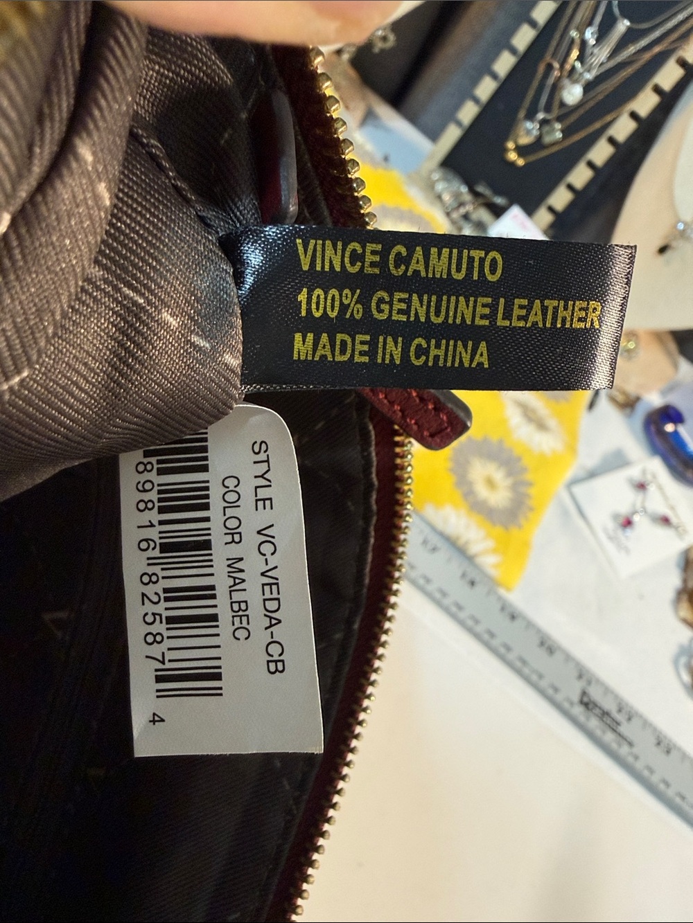 Vince Camuto Burgundy Leather Crossbody with Gold Logo 7” x 10” strap 22” appx - Picture 7 of 13